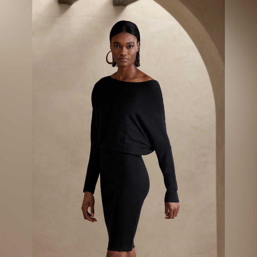 New Banana Republic Black Coletta Off-Shoulder Sweater Dress